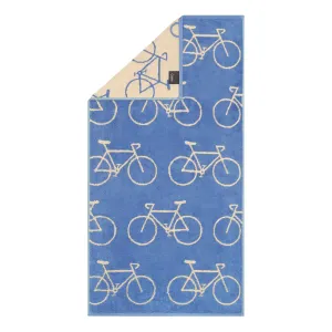 Cawö Velo cotton towel, all-over bicycle print – capri blue 6299-13