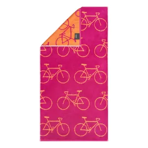 Cawö Velo cotton towel, all-over bicycle print – pink 6299-23