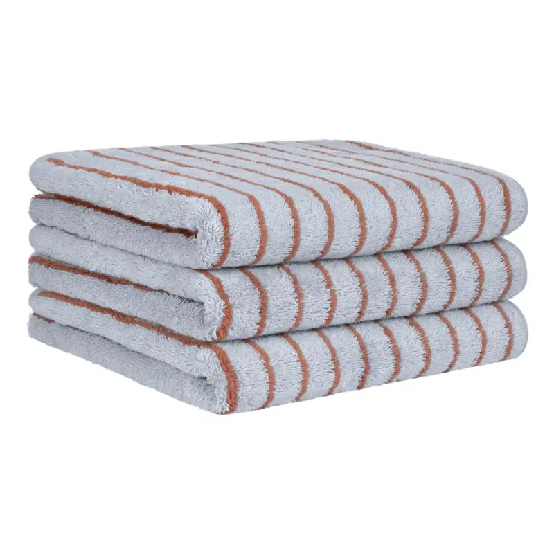 Cawö Weekend cotton towel, striped – light blue/copper 6296-10