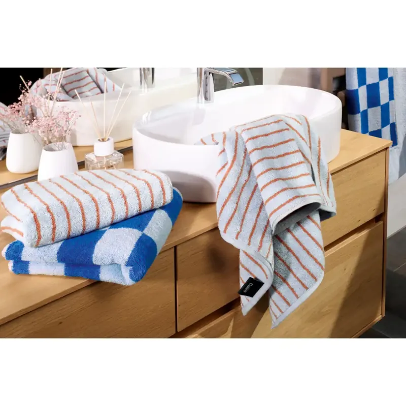 Cawö Weekend cotton towel, striped – light blue/copper 6296-10