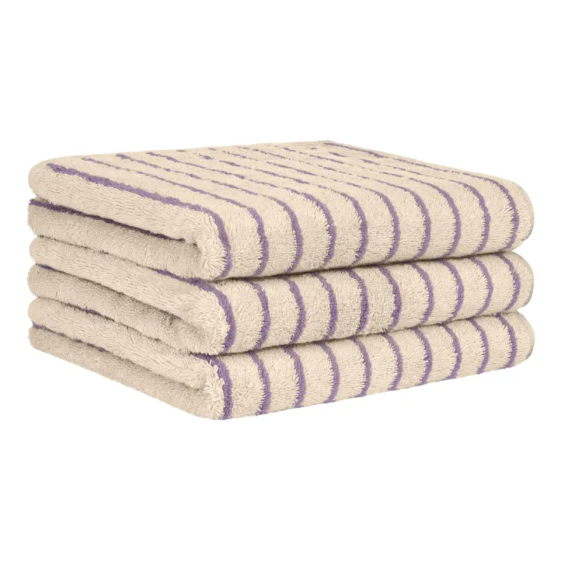 Cawö Weekend cotton towel, striped – natural beige/lilac 6296-30