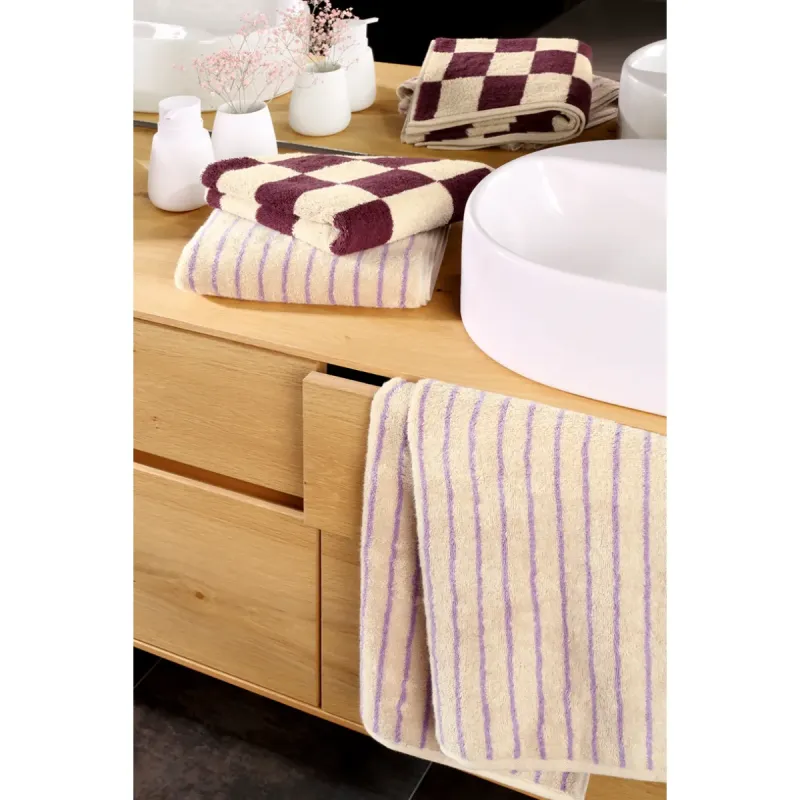 Cawö Weekend cotton towel, striped – natural beige/lilac 6296-30