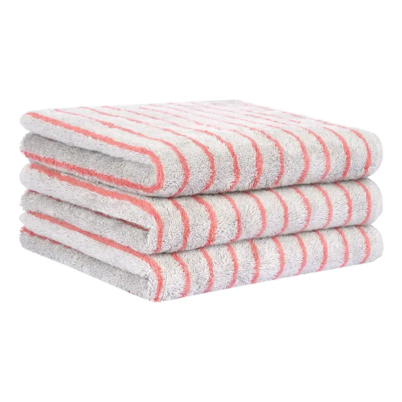 Cawö Weekend cotton towel, striped – platinum/coral 6296-70