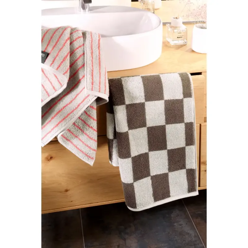 Cawö Weekend cotton towel, striped – platinum/coral 6296-70