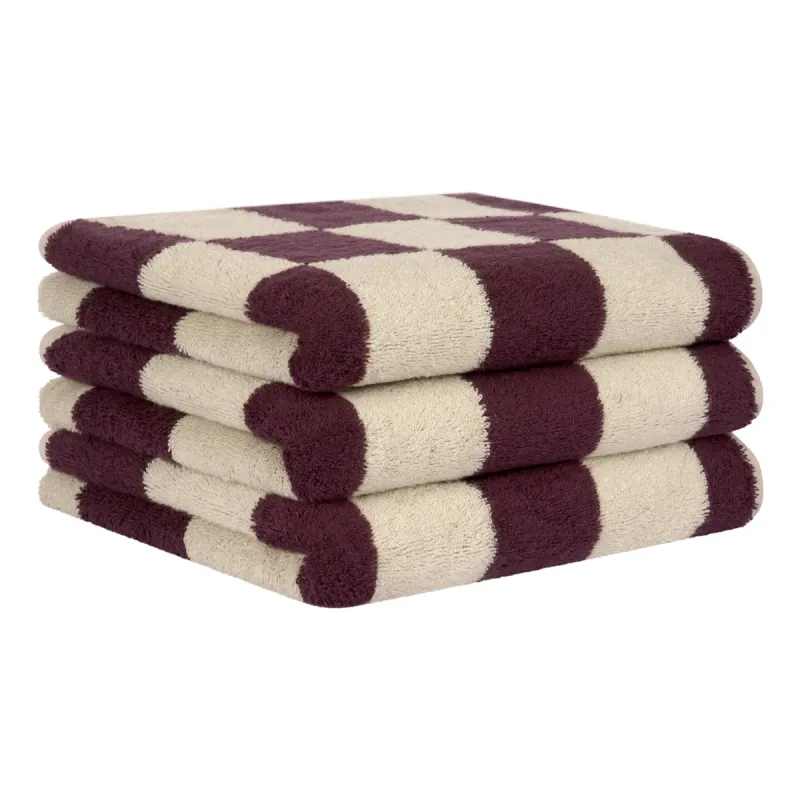 Cawö Weekend cotton towel, checked – natural beige/burgundy 6297-30