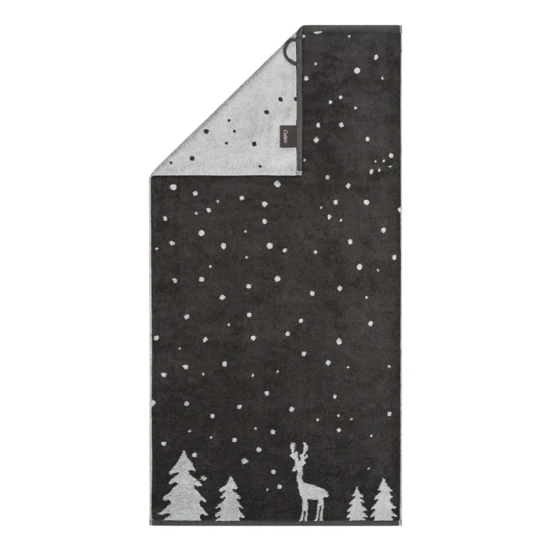 Cawö Winter cotton towel, reindeer in snow – basalt grey/platinum 6271-77
