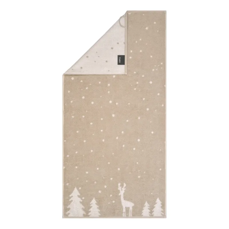 Cawö Winter cotton towel, reindeer in snow – beige/natural beige 6271-33