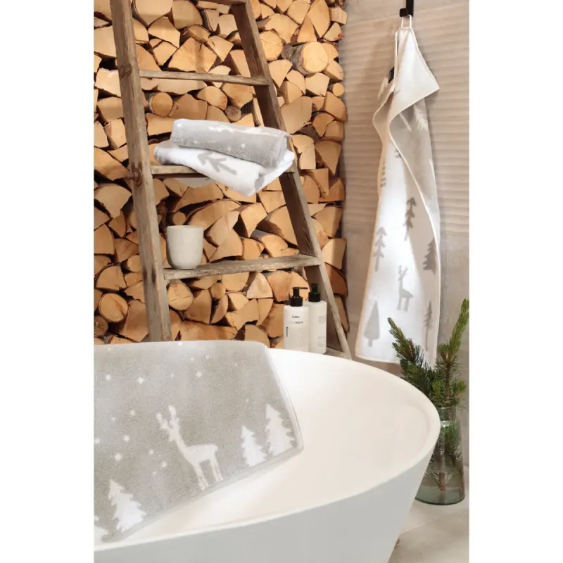 Cawö Winter cotton towel, reindeer in snow – platinum/white 6271-76