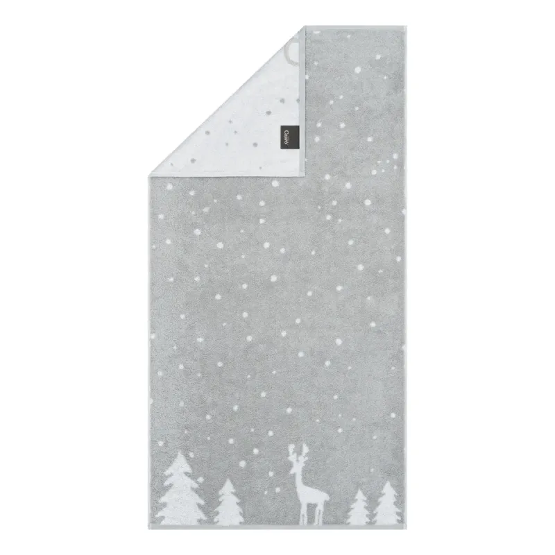 Cawö Winter cotton towel, reindeer in snow – platinum/white 6271-76