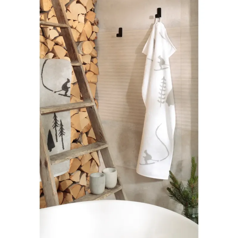 Cawö Winter cotton towel, skier design – platinum/basalt grey 6272-70