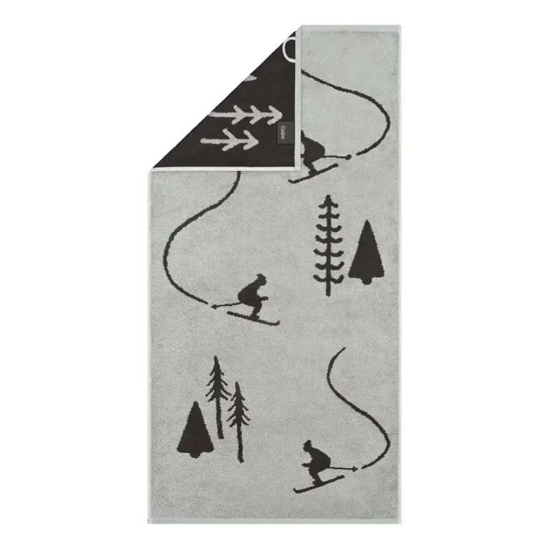 Cawö Winter cotton towel, skier design – platinum/basalt grey 6272-70