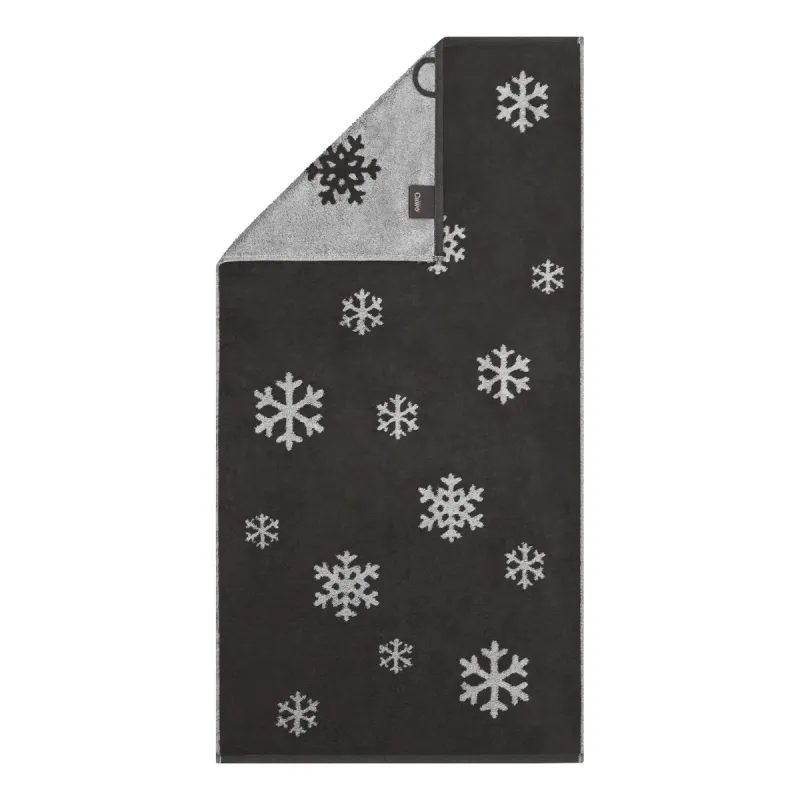 Cawö Winter cotton towel, snowflakes – basalt grey/platinum 6270-77