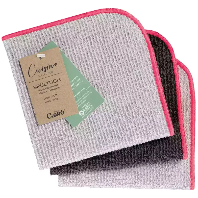Cawö Dish Cloths 3-Pack - Dishcloth Terry Cotton 30x30 cm - Neon Pink