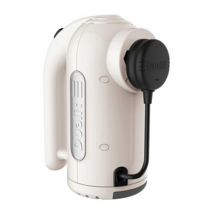 Dualit hand mixer with a 400W motor and four speed settings in the color canvas.
