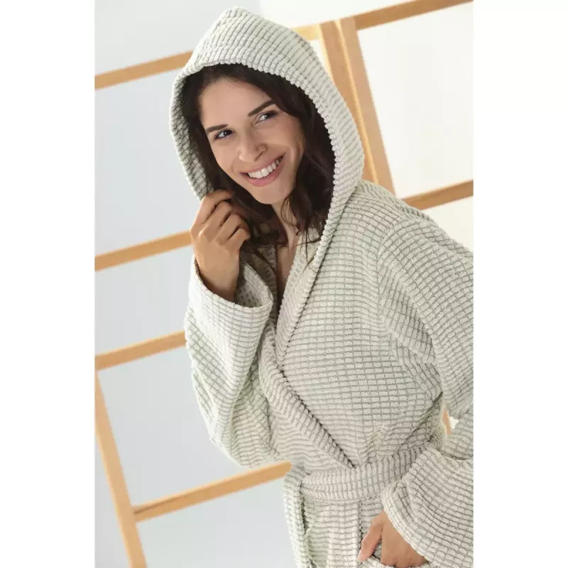 Extra Light Women's Bathrobe with Hood in Terry Natural Color 6137-34