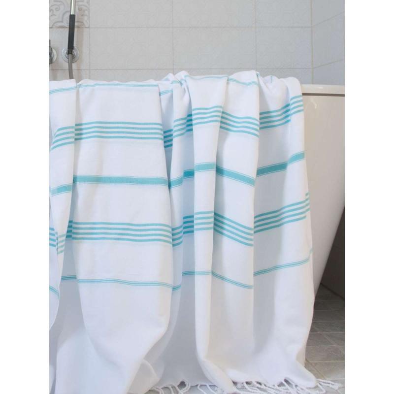 Extra stor hamam handduk XXL badlakan (white/aqua)