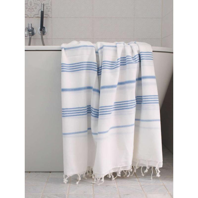 Extra stor hamam handduk XXL badlakan (white/blue)