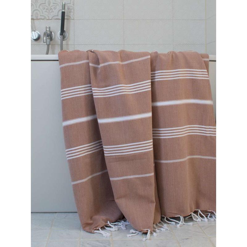Extra stor hamam handduk XXL badlakan (brown/white)