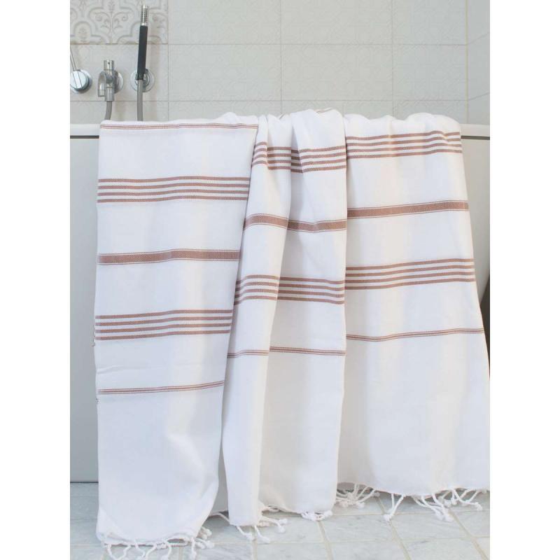 Extra stor hamam handduk XXL badlakan (white/brown)