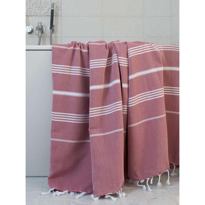 Extra stor hamam handduk XXL badlakan (burgundy red/white)