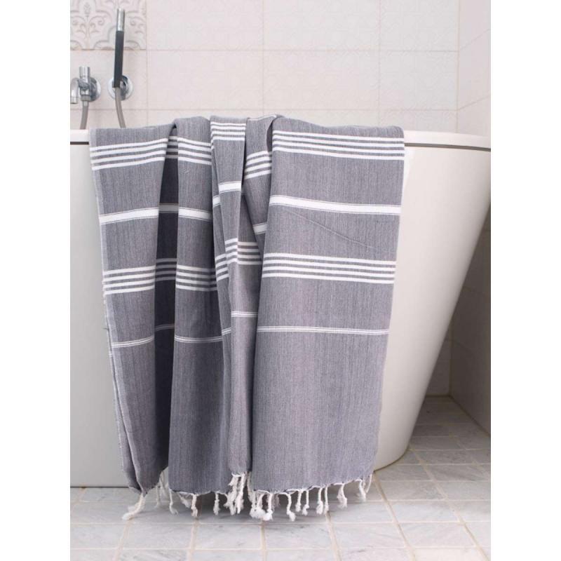 Extra stor hamam handduk XXL badlakan (dark grey/white)