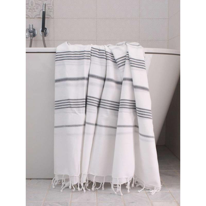 Extra stor hamam handduk XXL badlakan (white/dark grey)