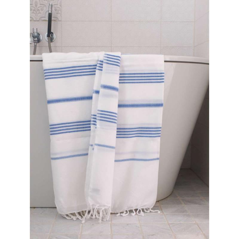 Extra stor hamam handduk XXL badlakan (white/greek blue)