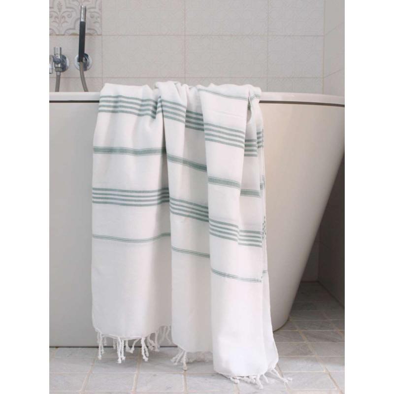 Extra stor hamam handduk XXL badlakan (white/grey-green)