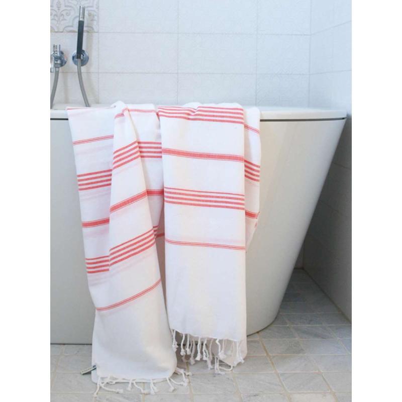 Extra stor hamam handduk XXL badlakan (white/coral red)