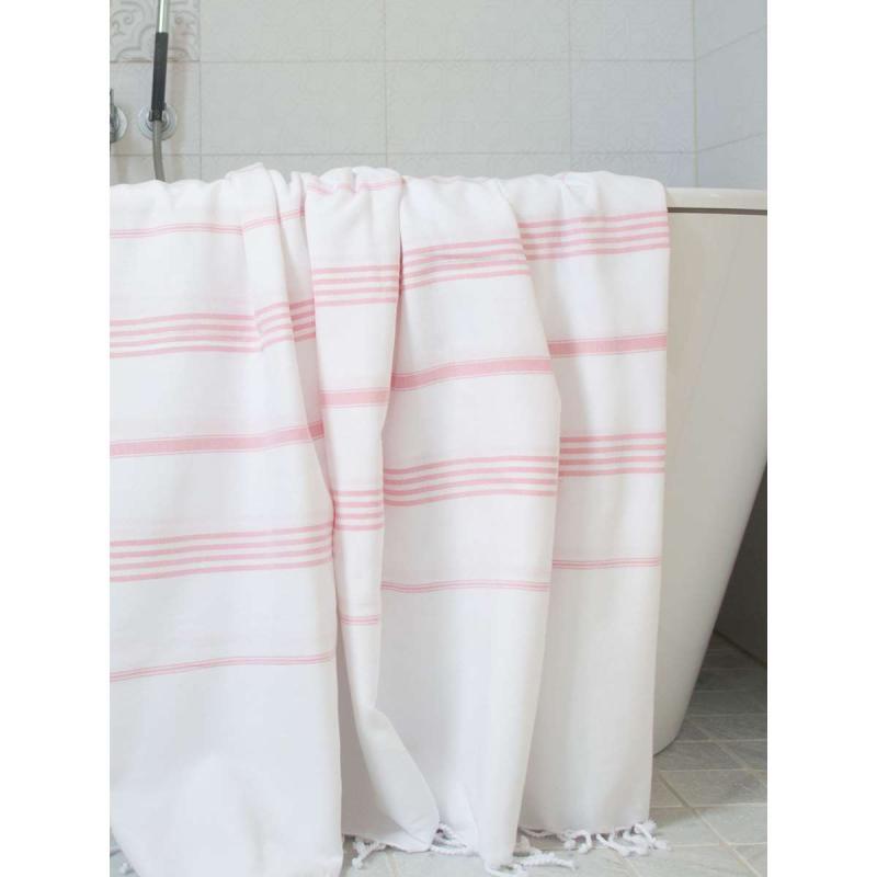 Extra stor hamam handduk XXL badlakan (white/powder pink)