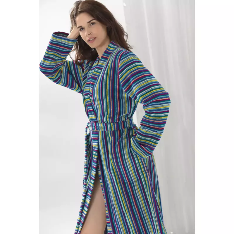 Colorful Women's Bathrobe in Kimono Style with Stripes – Cawö 6217-12