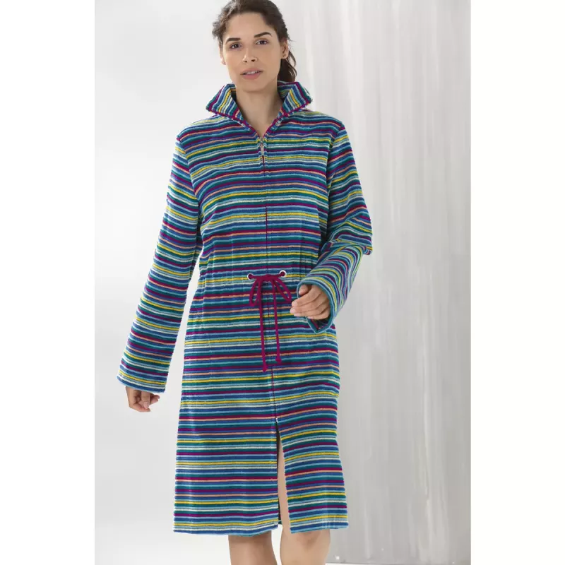 Colorful Women's Bathrobe with Zipper and Tunnel Belt 6218-12