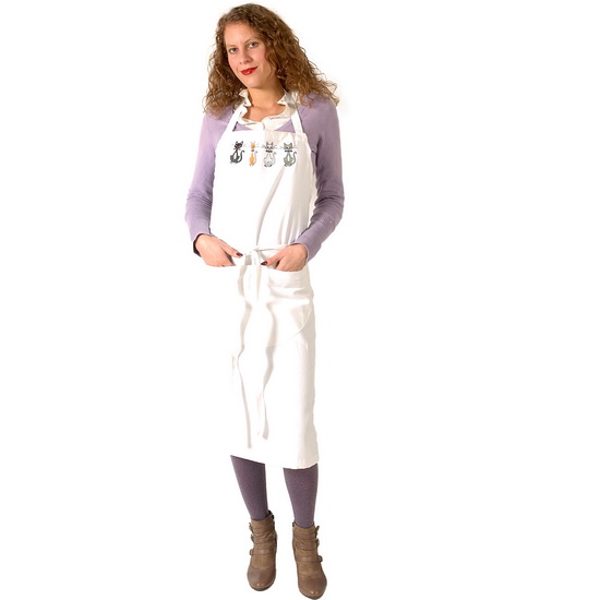 SENSEI Womens Kitchen apron CHAT CHIC for Cooking White with Cat