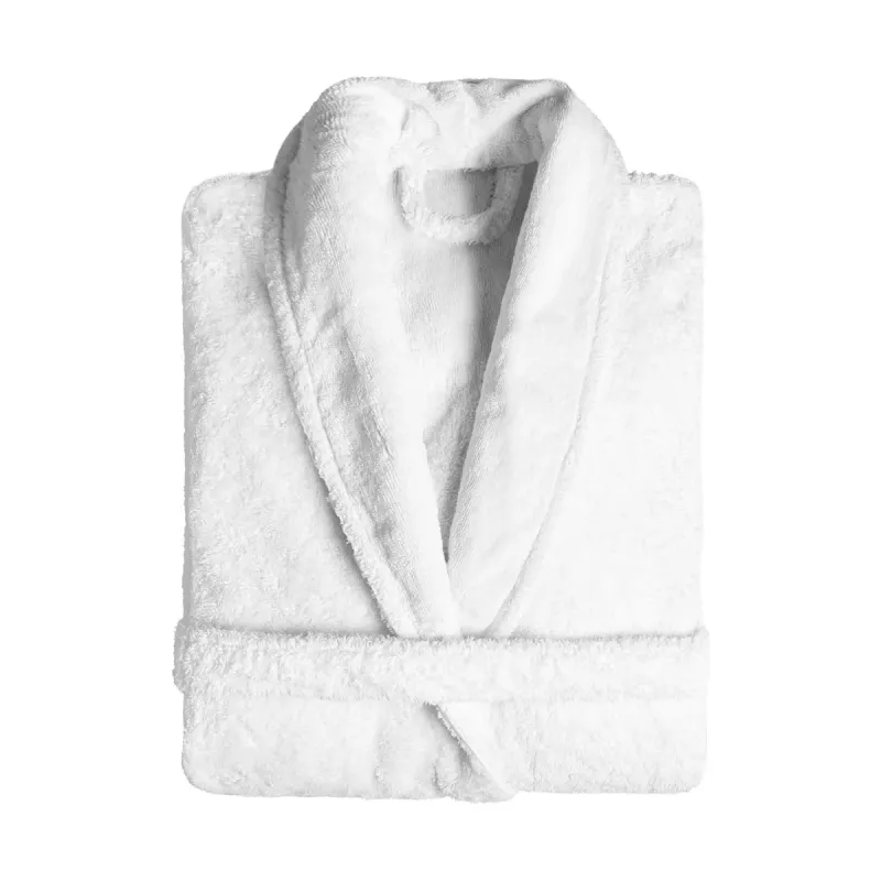 Graccioza LONG DOUBLE LOOP Lyxig Morgonrock med Sjalkrage 700 GSM – Bomull Vit