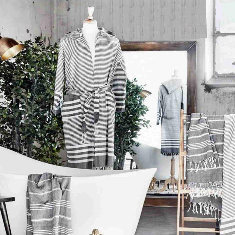 Hammam Bathrobe Grey/White