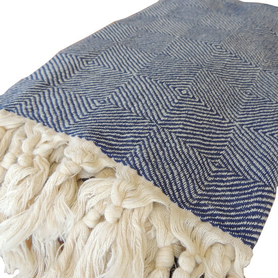 Turkish Towel / Throw Scotch Navy Blue - Beige 95x180 cm 100% Cotton 480g