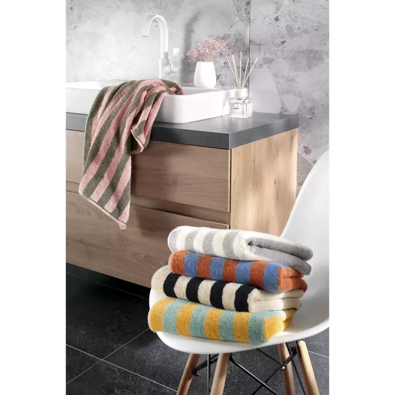 Handduk med breda ränder grau-natur 6277-76