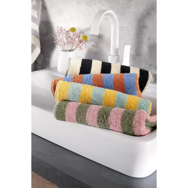 Handduk med breda ränder svart-beige 6277-93