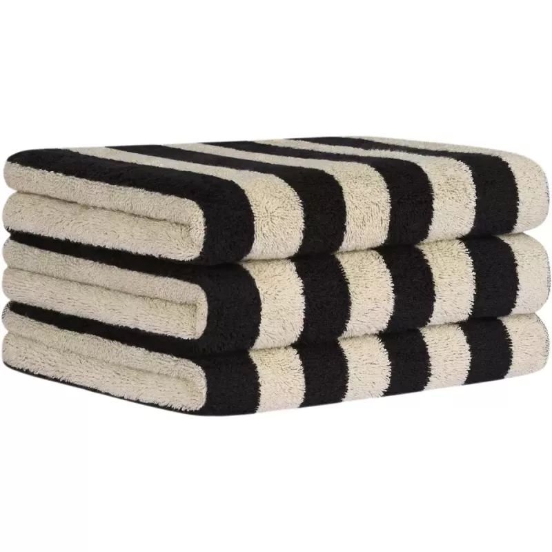 Handduk med breda ränder svart-beige 6277-93