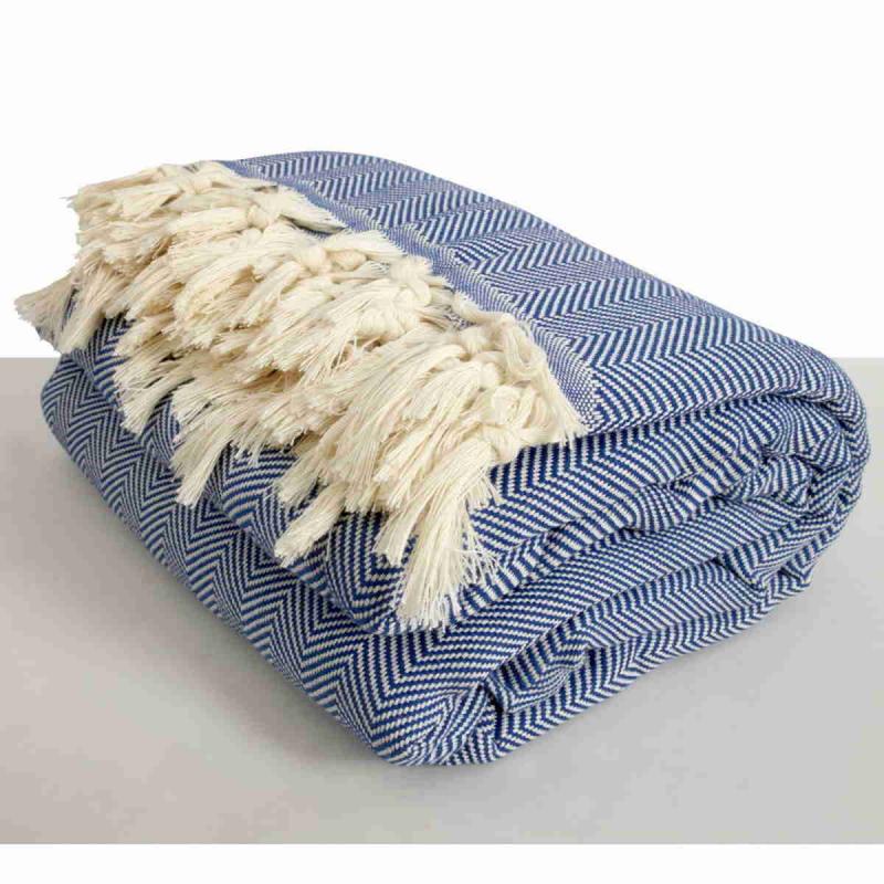 Handvävd Herringbone King size pläd, överkast av 100% bomull