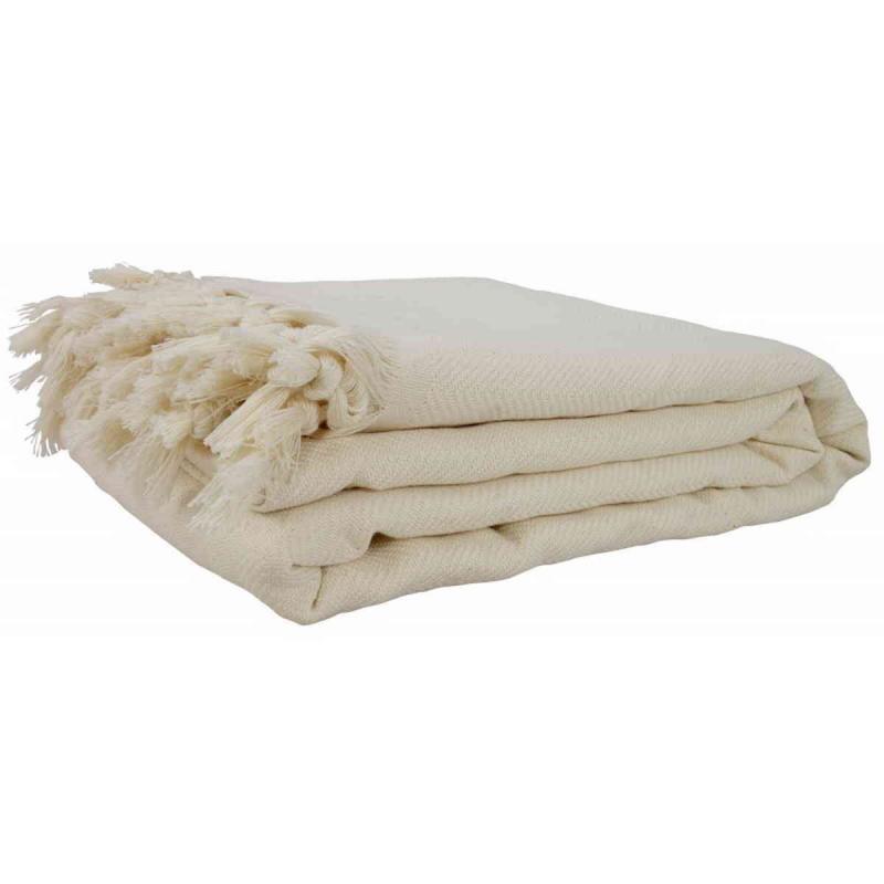 Hand loomed Herringbone XXL off white cotton blanket