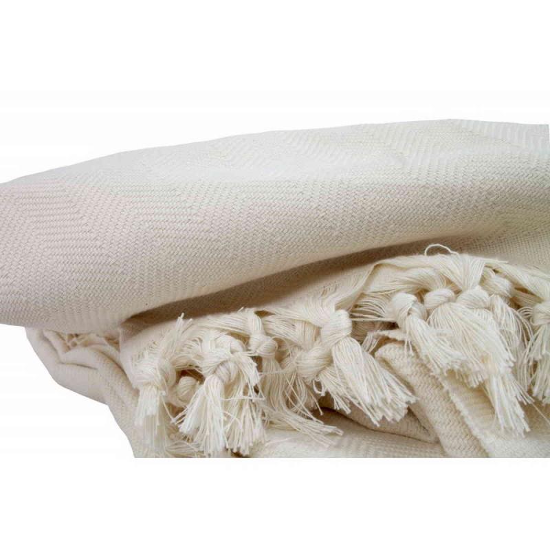 Hand loomed Herringbone XXL off white cotton blanket