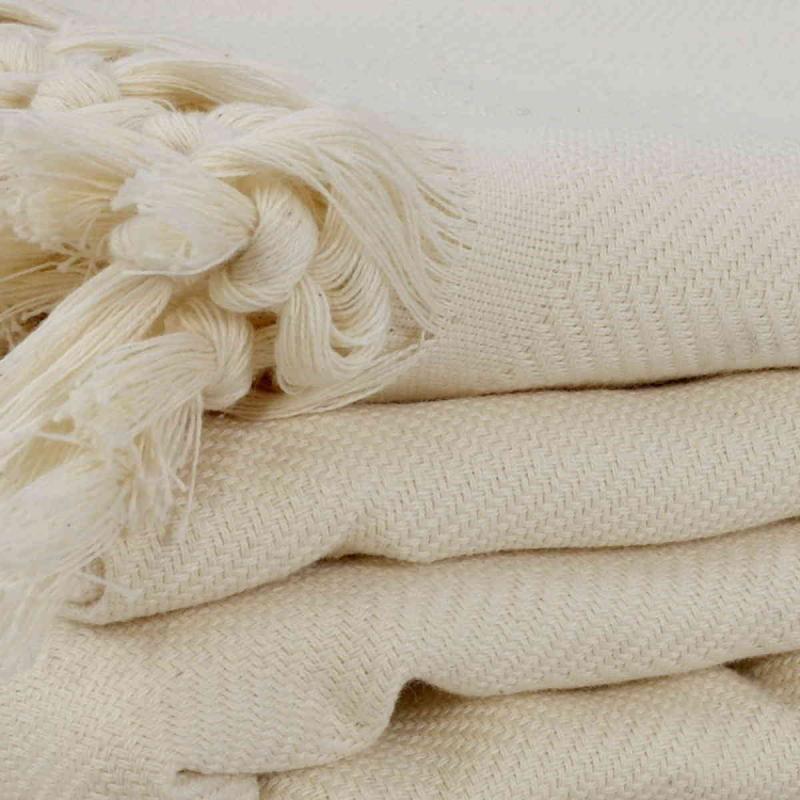 Hand loomed Herringbone XXL off white cotton blanket