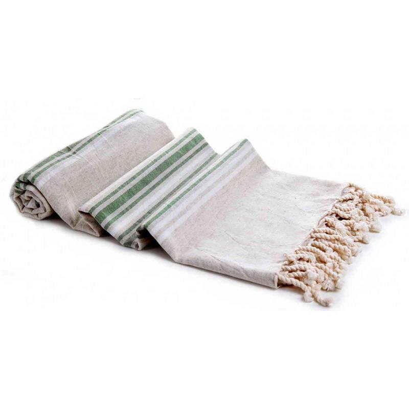 Hand loomed Turkish Linen Hammam Towel 100x180 Green white