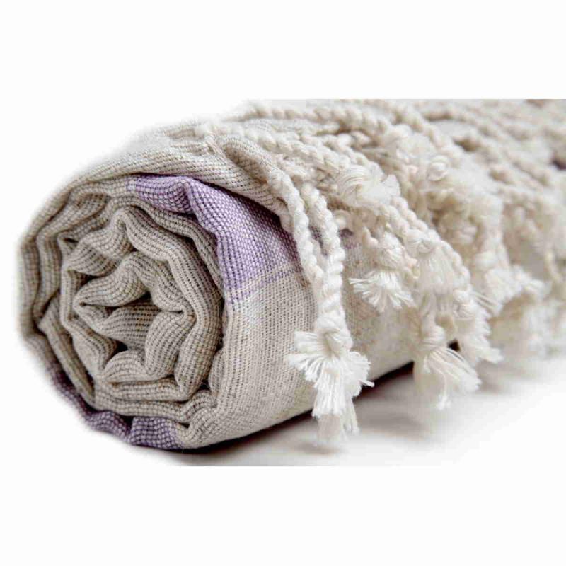 Handvävd Turkisk Linne Hamam Handduk 100x170 lila natur