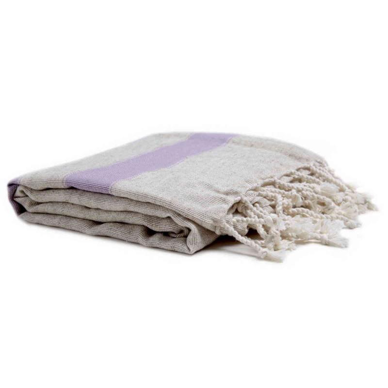 Handvävd Turkisk Linne Hamam Handduk 100x170 lila natur