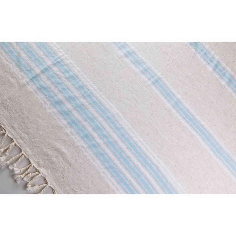 Hand loomed Turkish Linen Hammam Towel 100x180 Sky blue white