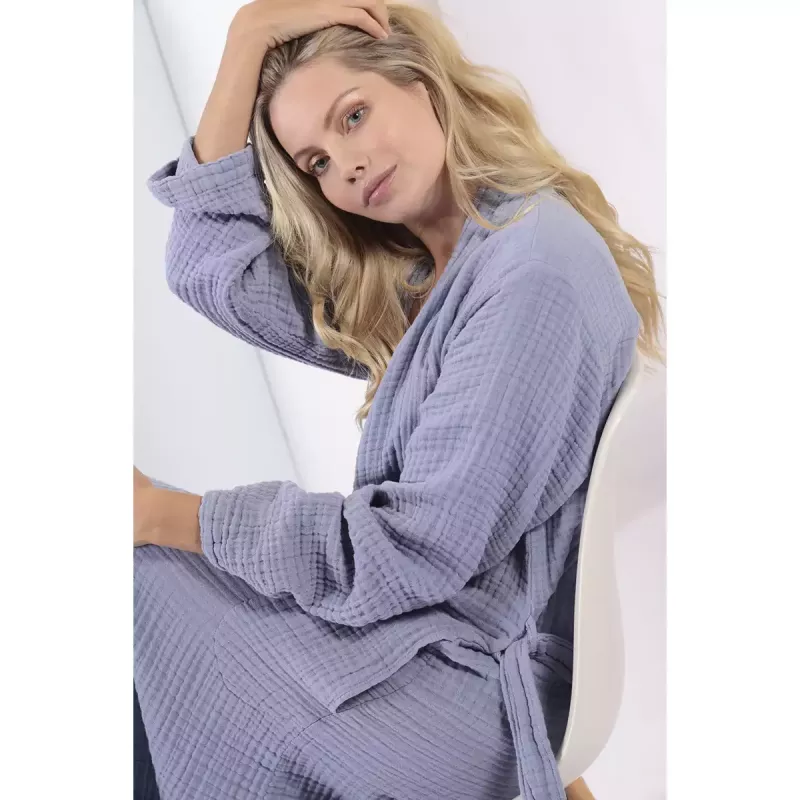 Long Women's Bathrobe in Muslin Cotton 838-10