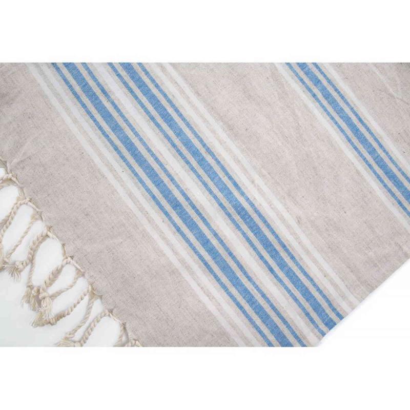 Hand loomed Turkish linen hammam towel 100x40 cm 115g of 50 linen and 50% cotton blue and white stripes