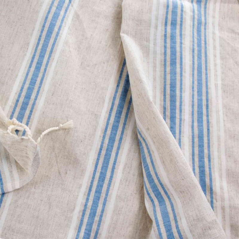 Hand loomed Turkish linen hammam towel 100x40 cm 115g of 50 linen and 50% cotton blue and white stripes